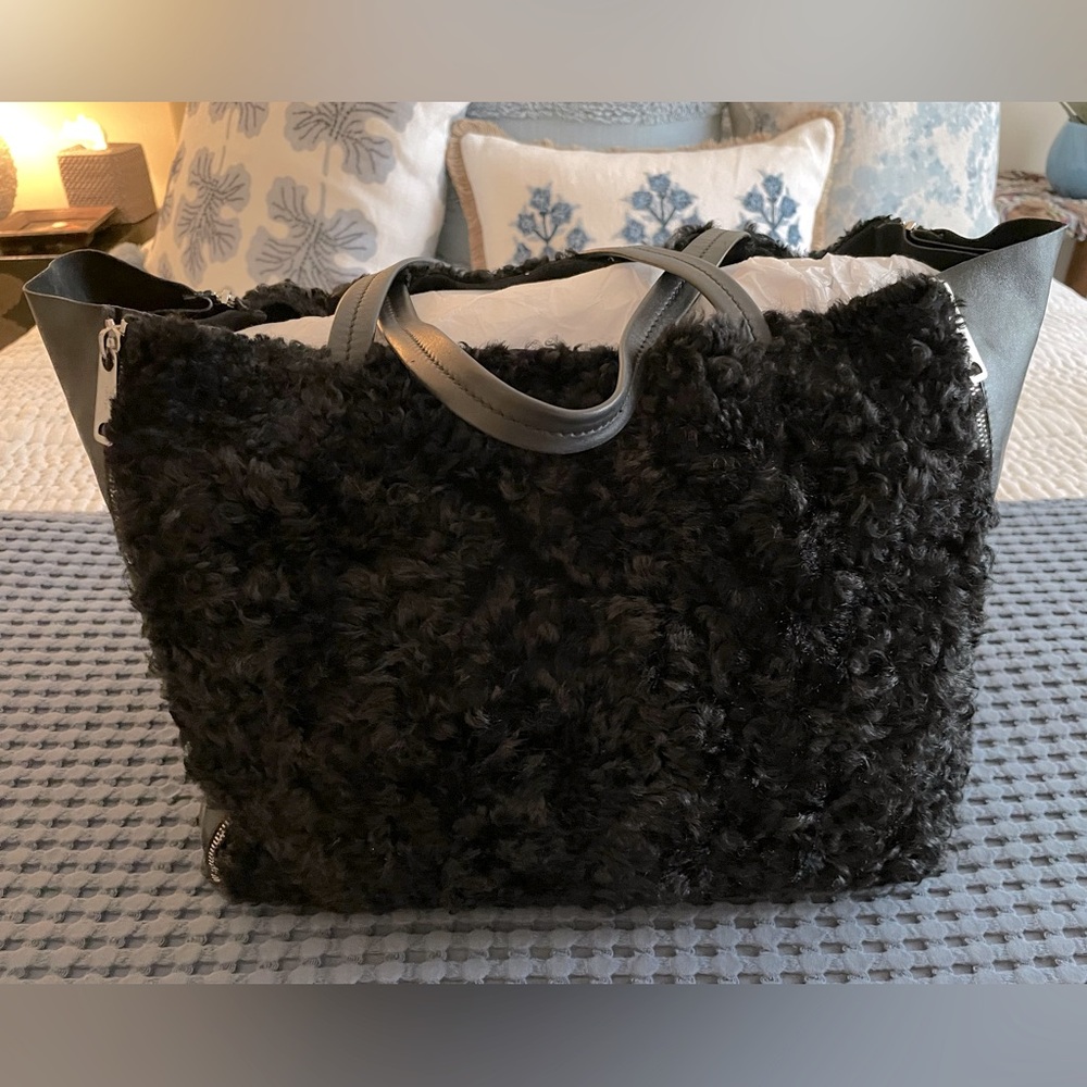 Celine curly lamb and leather tote